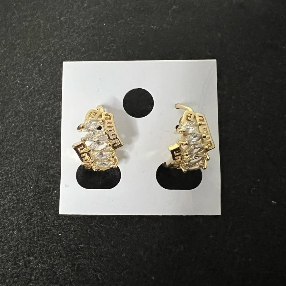 14K Gold Plated Women's Clear Rhinestone Decor Hoop Earrings Brand